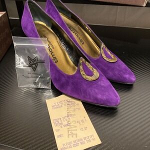 Rare 1989  Timothy  Hitsman Purple Velvet Pointed toe Heel 8.5 AA Made In Spain